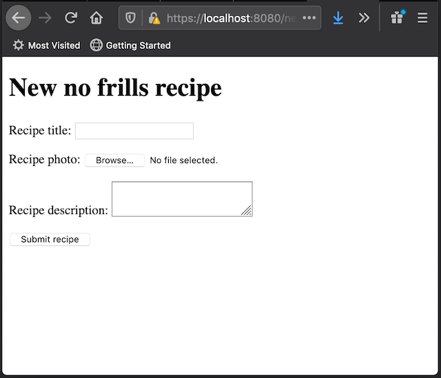 Browser showing the New Recipe form