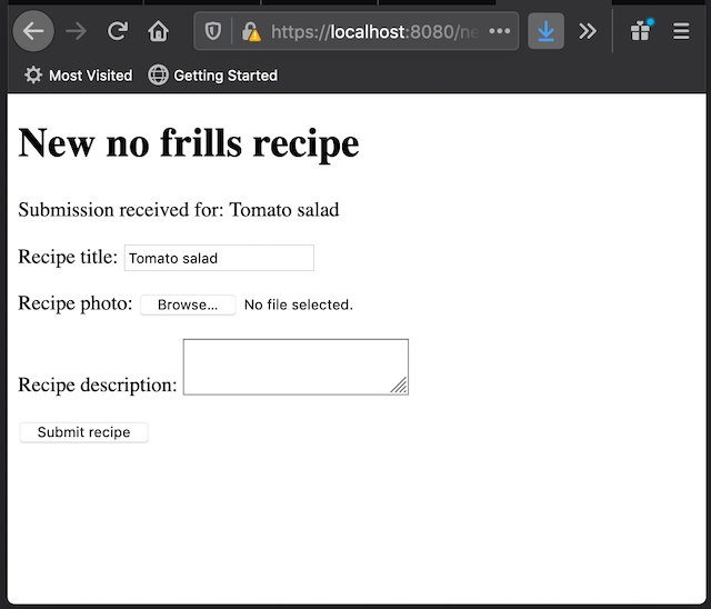 Browser showing that we submitted a New Recipe title