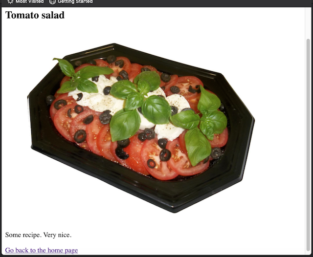 Browser showing the tomato salad photo and recipe